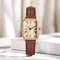 Women Retro Square Quartz Watch Leather Strap Casual Wristwatch 1
