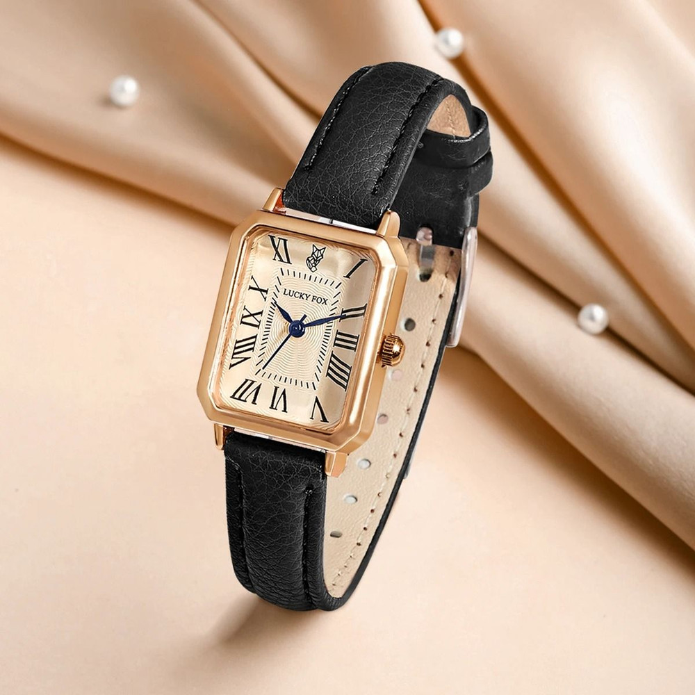 Women Retro Square Quartz Watch Leather Strap Casual Wristwatch 3