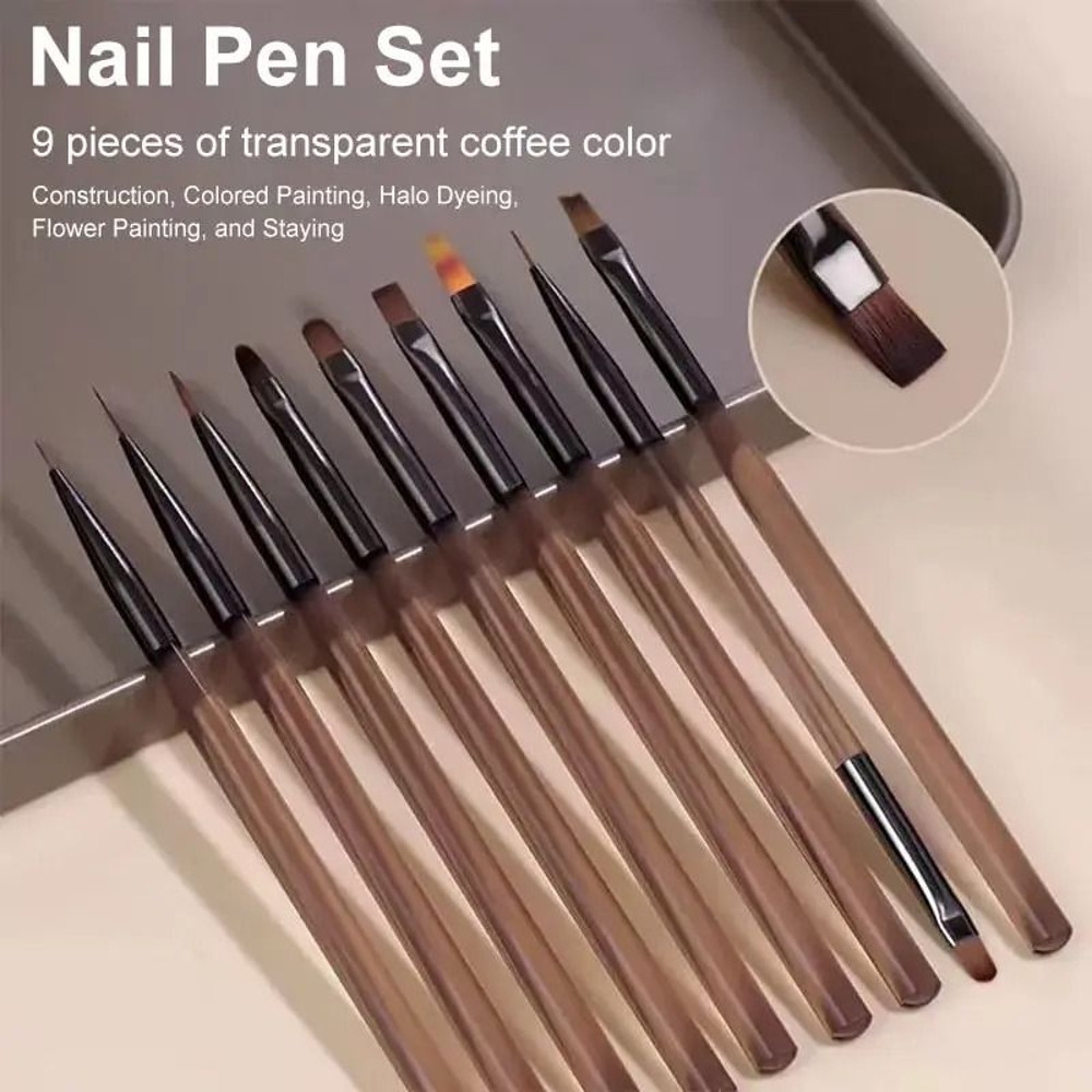Women 9Piece UV Gel Nail Brush Liner DIY Painting Pen Set 0