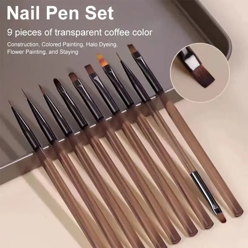 Women 9Piece UV Gel Nail Brush Liner DIY Painting Pen Set 0