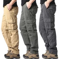 large pocket loose overalls men outdoor sports jogging tactical pants elastic waist cotton casual work pants