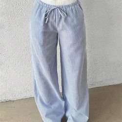 womens casual striped woven wide leg pants fall winter 2024 stylish full length trousers