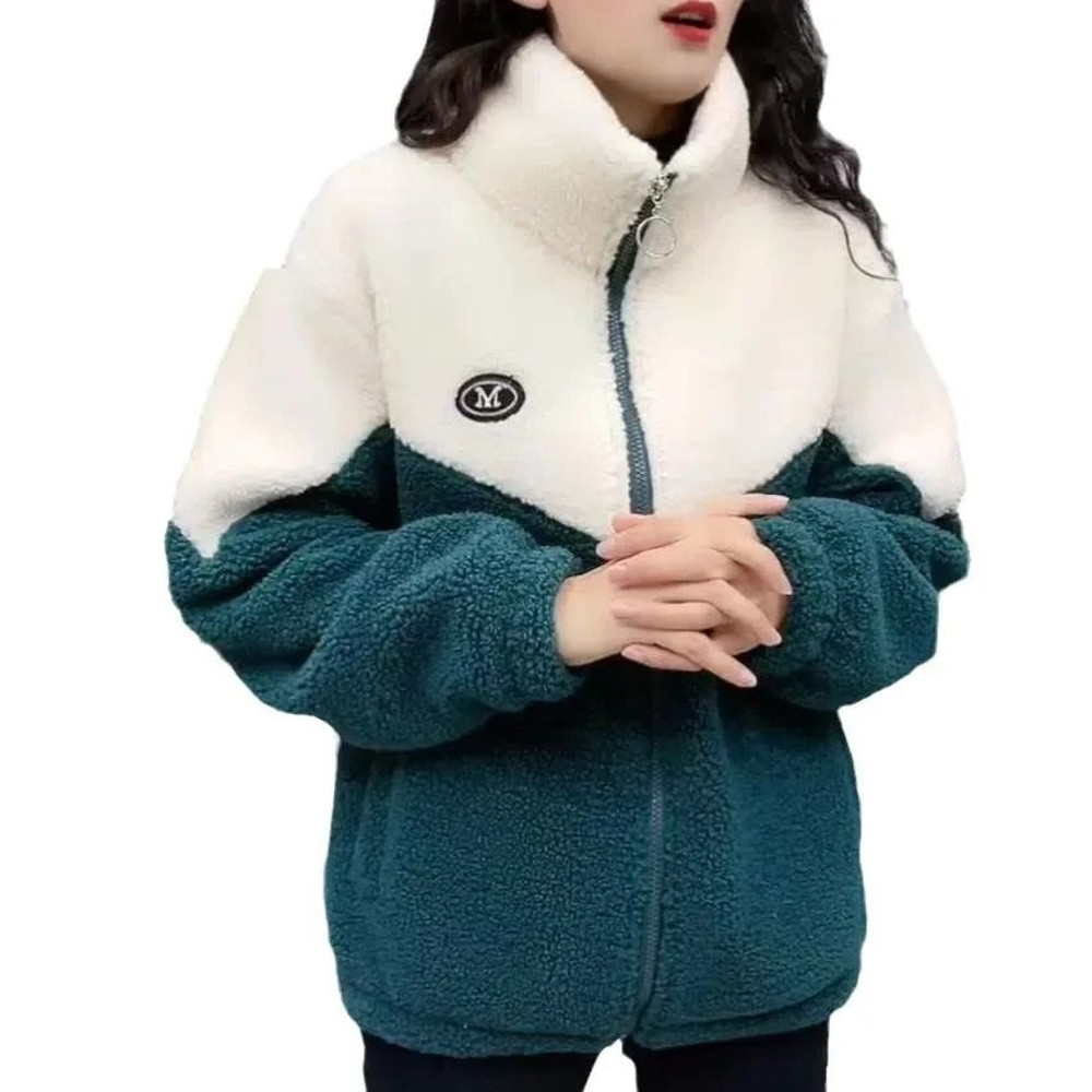 Women Colored Thickened Lamb Fleece MidLength Overcoat Warm Topcoat 4
