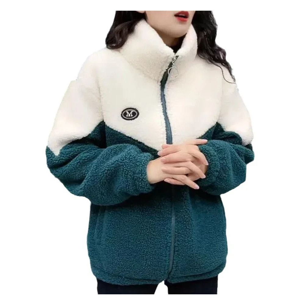 Women Colored Thickened Lamb Fleece MidLength Overcoat Warm Topcoat 5