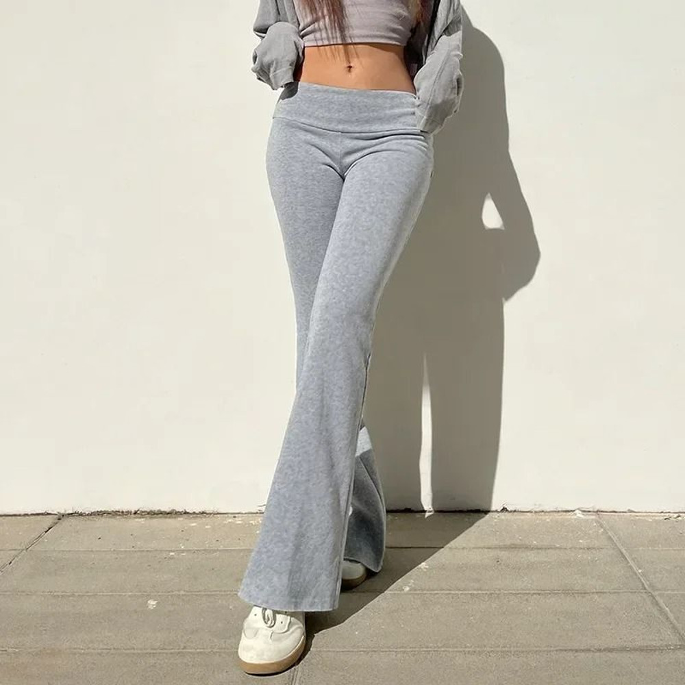 Women LowWaist Slim Flare Pants Y2K BootCut Streetwear 1