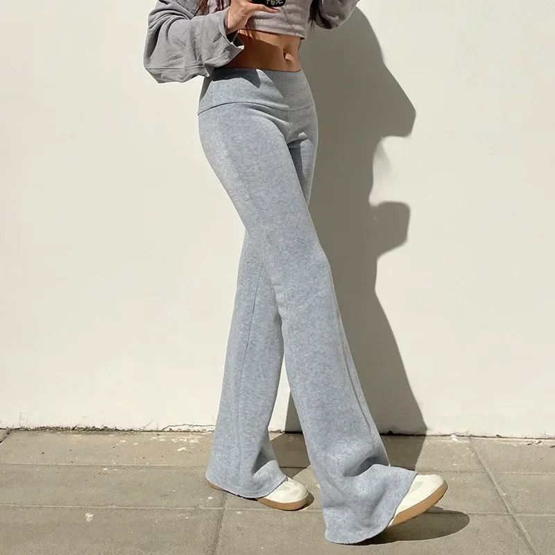 Women LowWaist Slim Flare Pants Y2K BootCut Streetwear 3