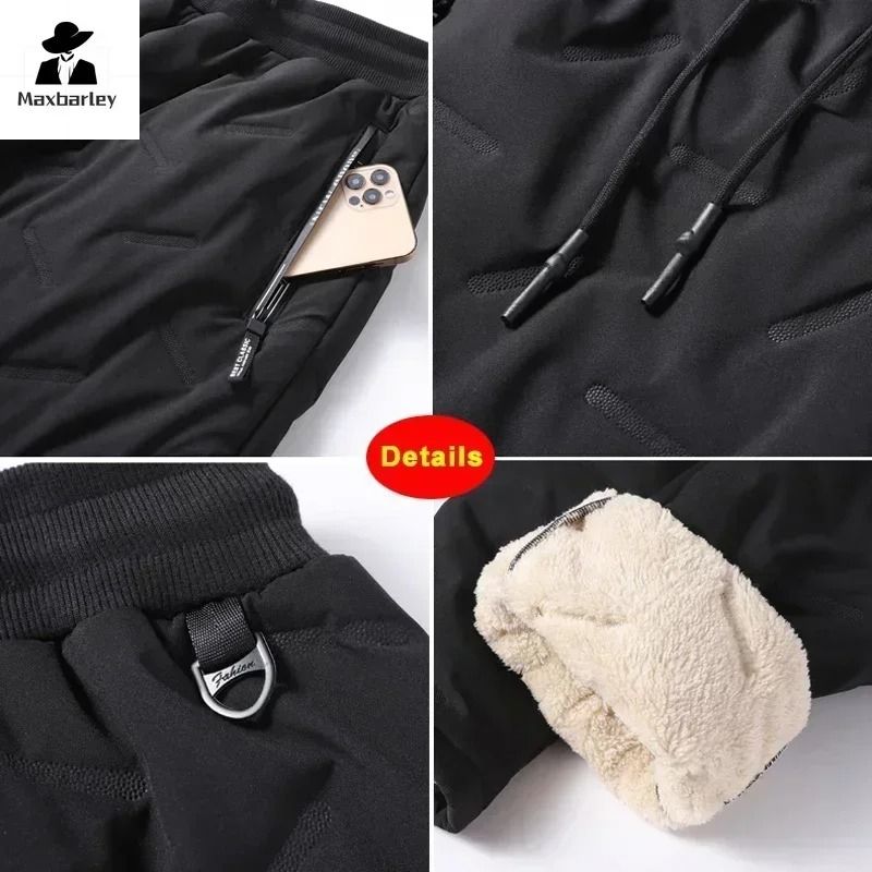 Winter Waterproof Warm Cotton Pants For Men Thickened Wool Outdoor Joggers 3