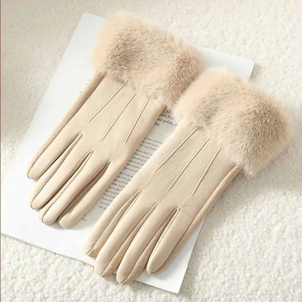 Winter Women PU Leather Gloves Faux Fur Cuff Touch Screen 11