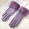 Winter Women PU Leather Gloves Faux Fur Cuff Touch Screen 3
