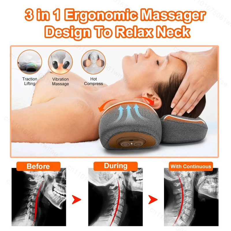 3in1 Neck Massager Pillow Cervical Orthopedic Hot Compress Vibration Traction 2