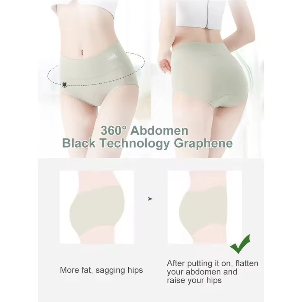 Women Cotton High Waisted Underwear 5 Pack Tummy Control Butt Lift Graphene Antibacterial Breathabl 1