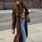 Brown Long Suede Overcoat Women Fashion Solid Lapel Single Breasted Loose Outerwear 0