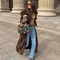 Brown Long Suede Overcoat Women Fashion Solid Lapel Single Breasted Loose Outerwear 1