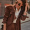 Brown Long Suede Overcoat Women Fashion Solid Lapel Single Breasted Loose Outerwear 3