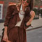 Brown Long Suede Overcoat Women Fashion Solid Lapel Single Breasted Loose Outerwear 4