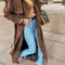 Brown Long Suede Overcoat Women Fashion Solid Lapel Single Breasted Loose Outerwear 7