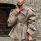 Brown Long Suede Overcoat Women Fashion Solid Lapel Single Breasted Loose Outerwear 8