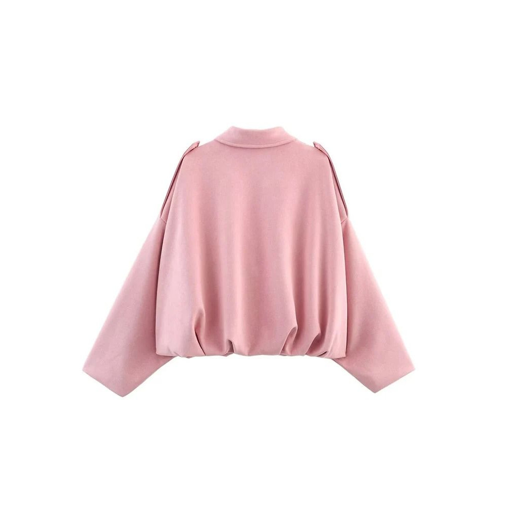 Women Suede Bomber Jacket Long Sleeve Oversize Zipper Coat Streetwear 2