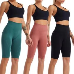 women high waist biker shorts workout yoga leggings tummy control
