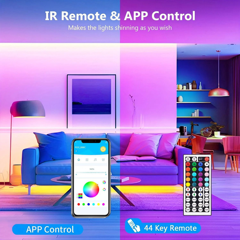 100 Ft RGB LED Strip Lights With Remote And App Control 1
