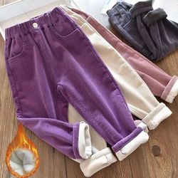 kids warm corduroy pants for boys and girls high waist winter trousers