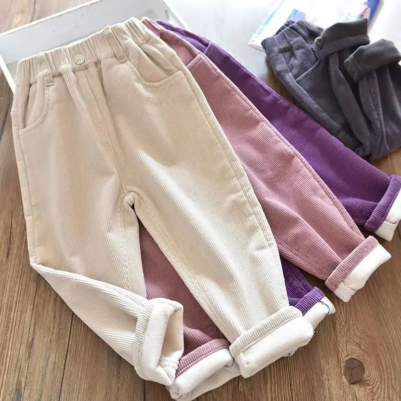 Kids Warm Corduroy Pants For Boys And Girls High Waist Winter Trousers 2