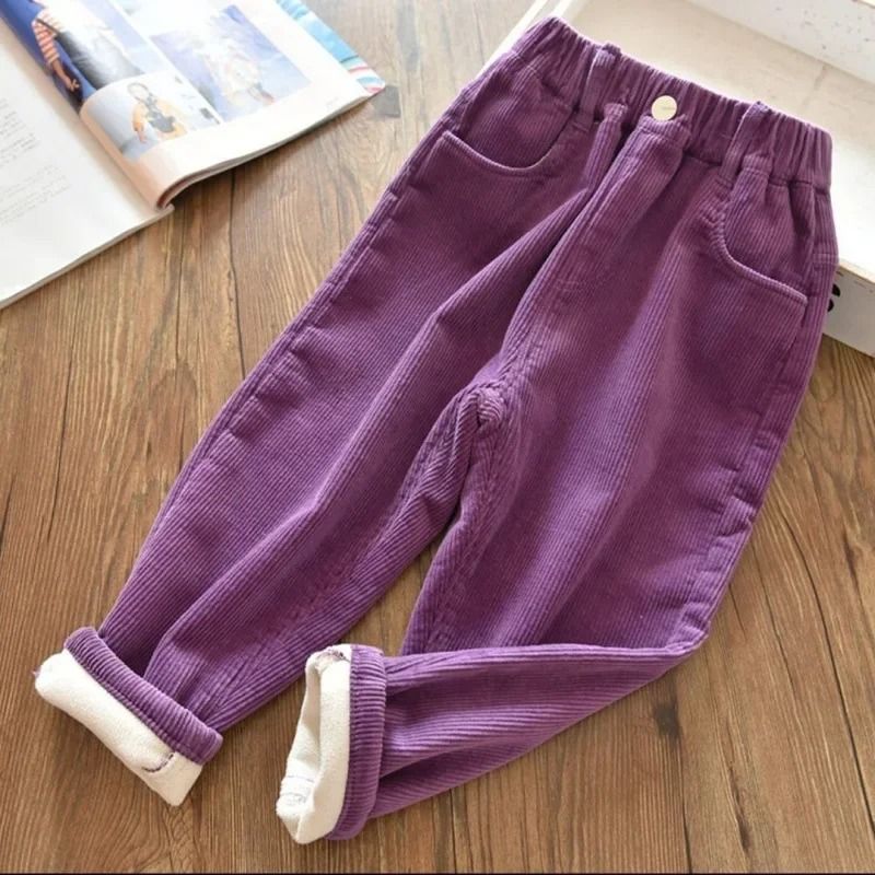Kids Warm Corduroy Pants For Boys And Girls High Waist Winter Trousers 3