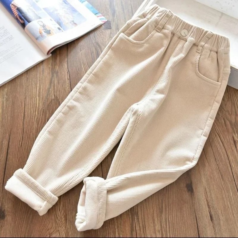 Kids Warm Corduroy Pants For Boys And Girls High Waist Winter Trousers 4