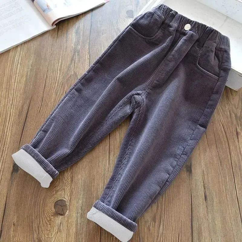 Kids Warm Corduroy Pants For Boys And Girls High Waist Winter Trousers 5
