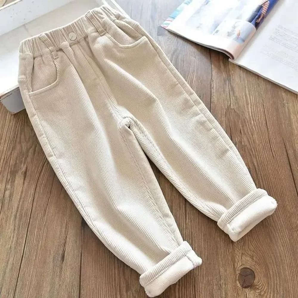 Kids Warm Corduroy Pants For Boys And Girls High Waist Winter Trousers 9