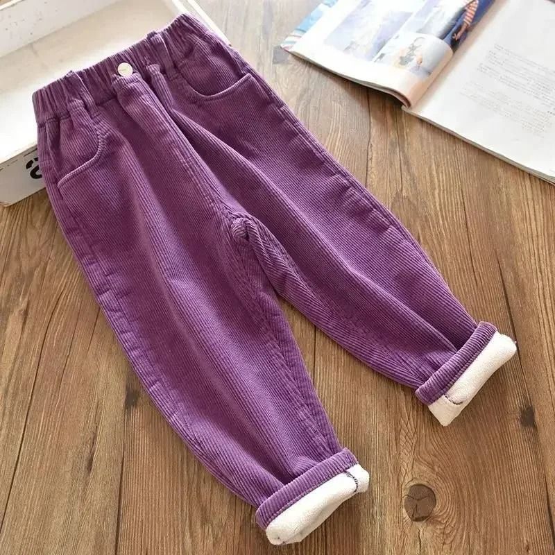 Kids Warm Corduroy Pants For Boys And Girls High Waist Winter Trousers 8