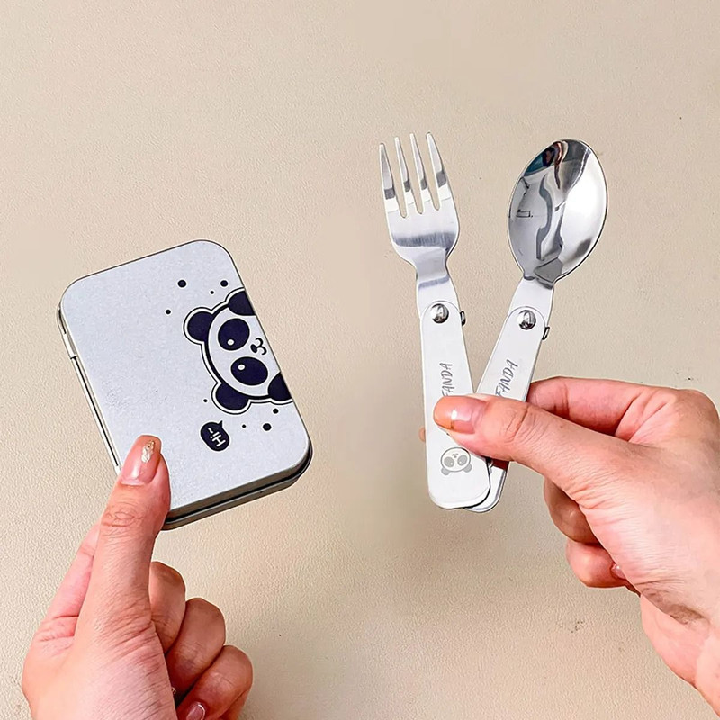 Outdoor Foldable Cutlery Set 3 Piece Stainless Steel With Storage Box 0