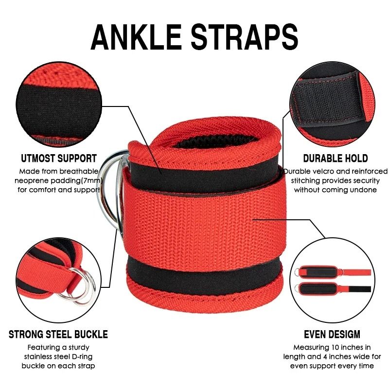 Gym Ankle Straps Double D Ring Adjustable Neoprene Padded Cuffs 3