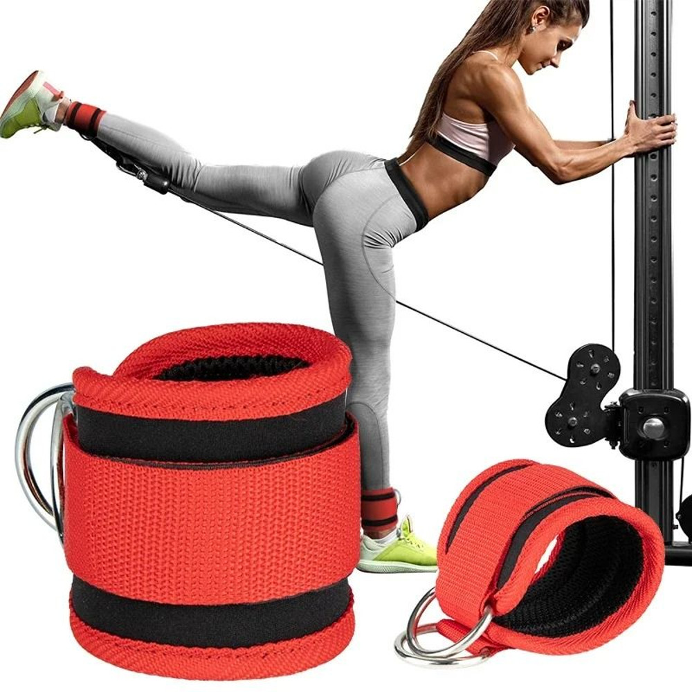 Gym Ankle Straps Double D Ring Adjustable Neoprene Padded Cuffs 4