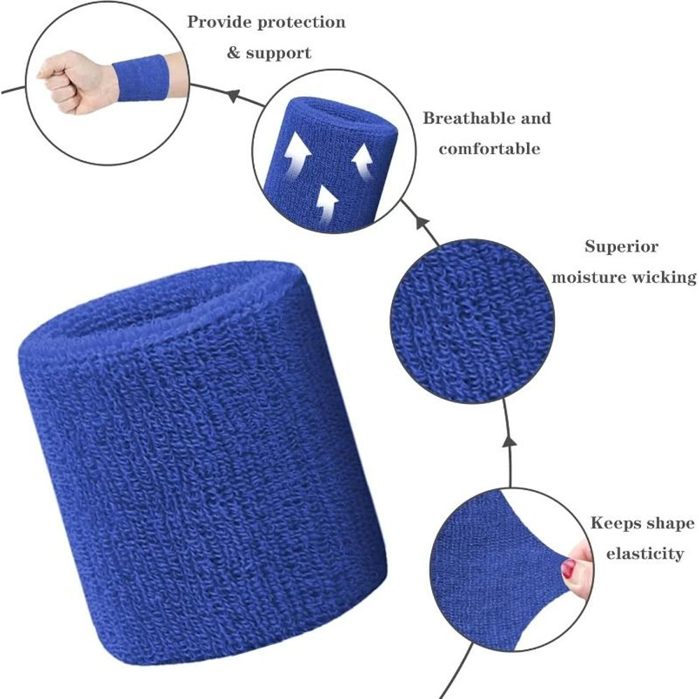 Breathable Cotton Wrist Sweatbands Set For Tennis Football Basketball Running Gym 2