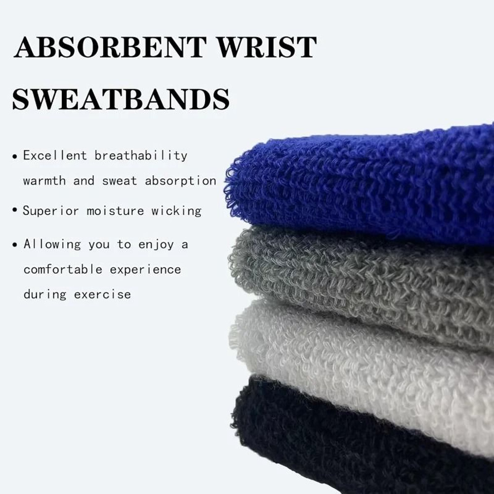 Breathable Cotton Wrist Sweatbands Set For Tennis Football Basketball Running Gym 4