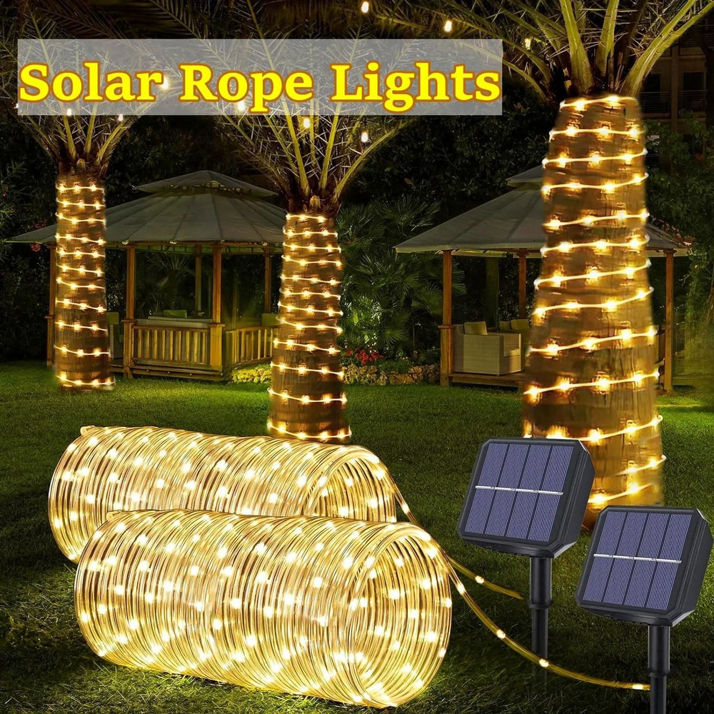 LED Solar Strip Rope Tube Fairy Light Outdoor Garden Garland 0