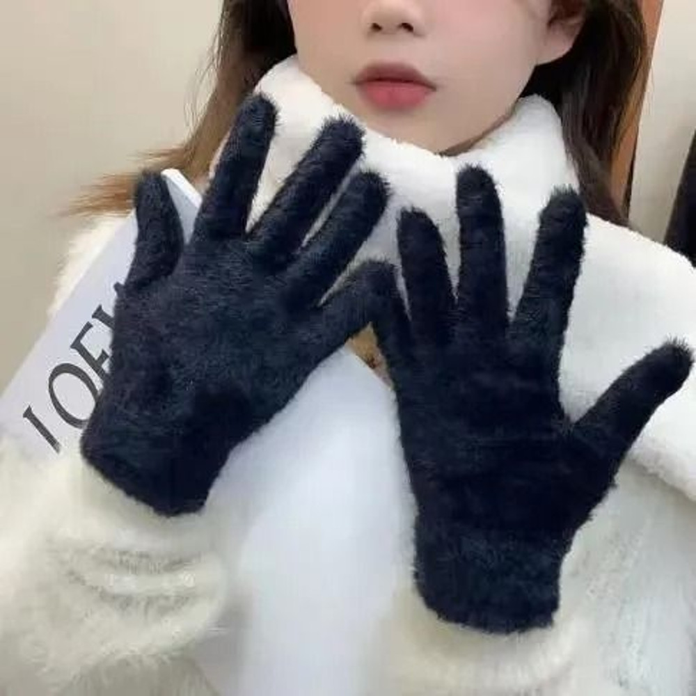 Women Winter Mink Velvet Five Finger Gloves Plush Warm Cold Proof 8