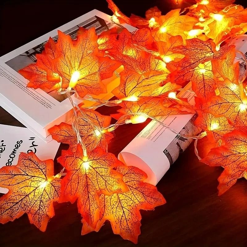 LED Maple Leaf String Lights Battery Powered Fairy Lights 0