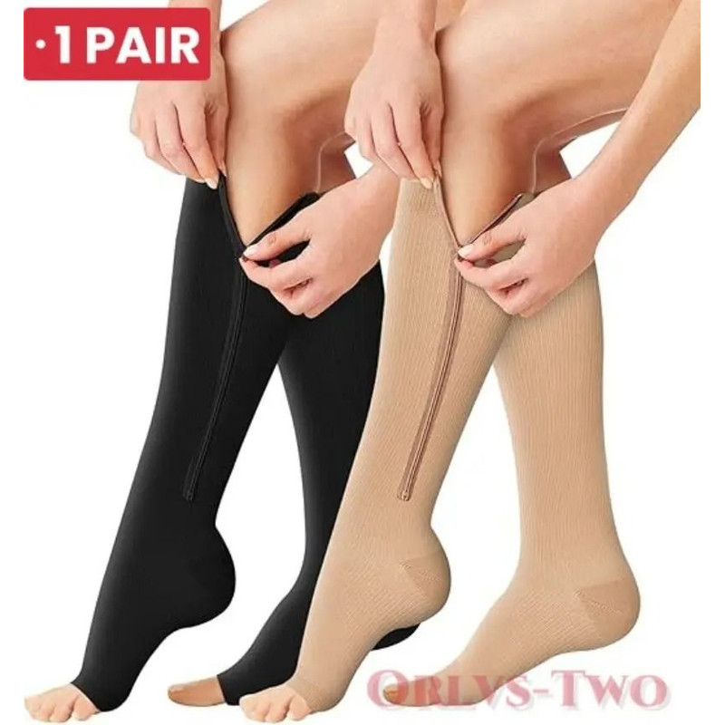 Zipper Compression Socks For Men And Women Knee High Anti Fatigue Stretch Socks For Sports Running 0