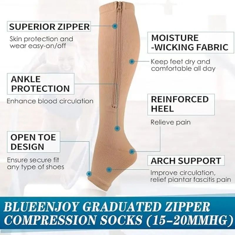 Zipper Compression Socks For Men And Women Knee High Anti Fatigue Stretch Socks For Sports Running 2