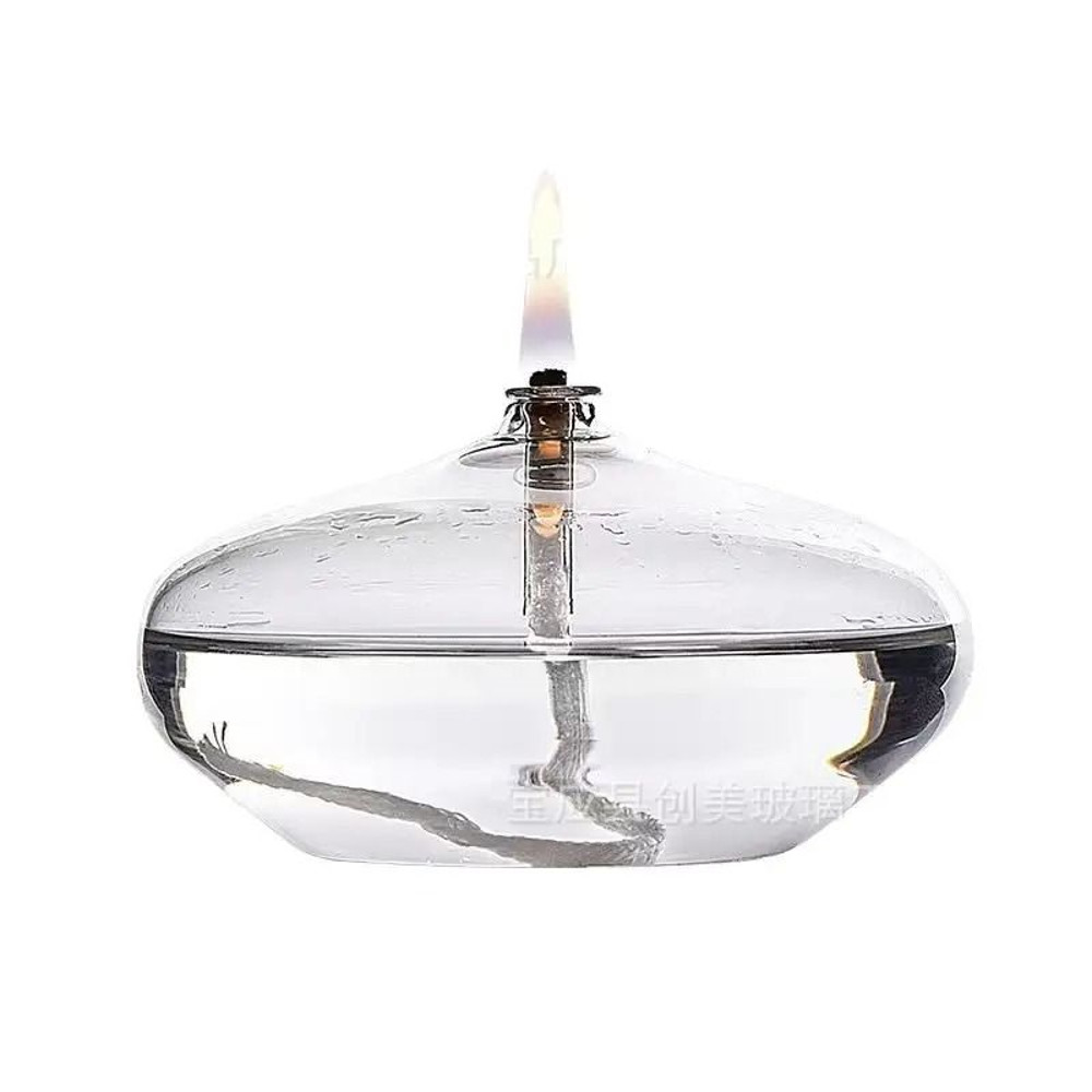 Handcrafted Flat Transparent Glass Candle Holder Oil Lamp Tabletop Christmas Home Decor 4