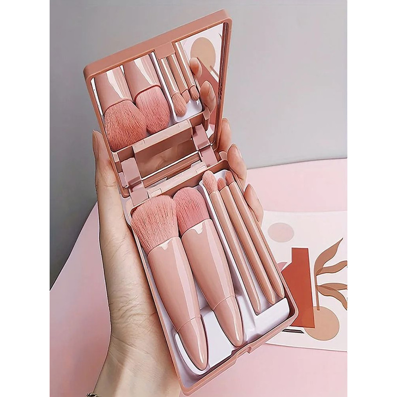 Portable Makeup Brush Set With Mirror Foldable Travel Kit 5Piece 4