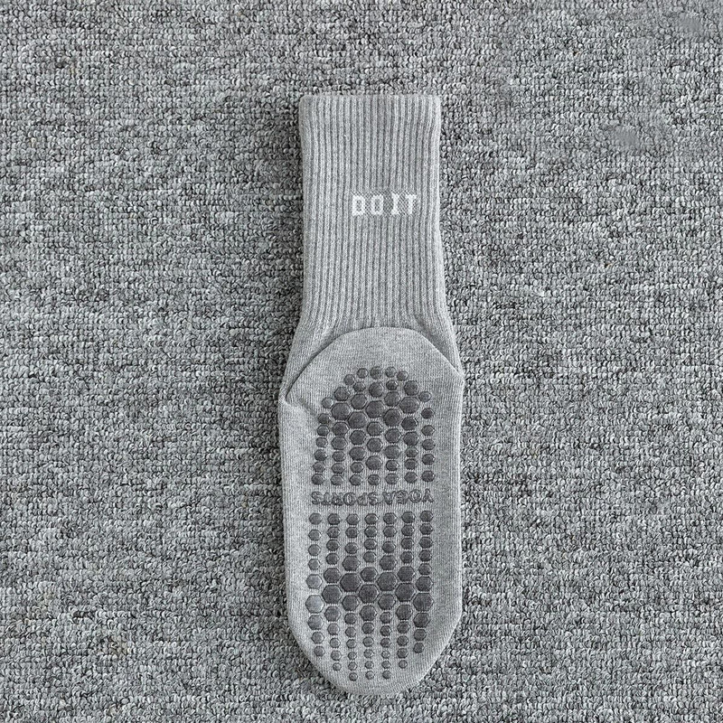 Cotton Breathable Mid Calf Yoga Socks Solid Color Striped Anti Slip Sports Socks 7