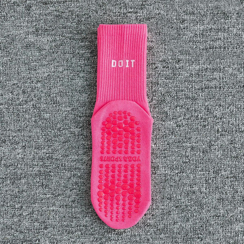 Cotton Breathable Mid Calf Yoga Socks Solid Color Striped Anti Slip Sports Socks 11