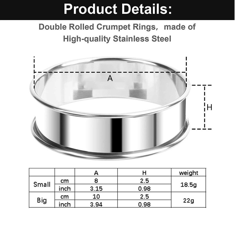 Stainless Steel Baking Circle Tart Rings 2 Pack 10cm And 8cm 5