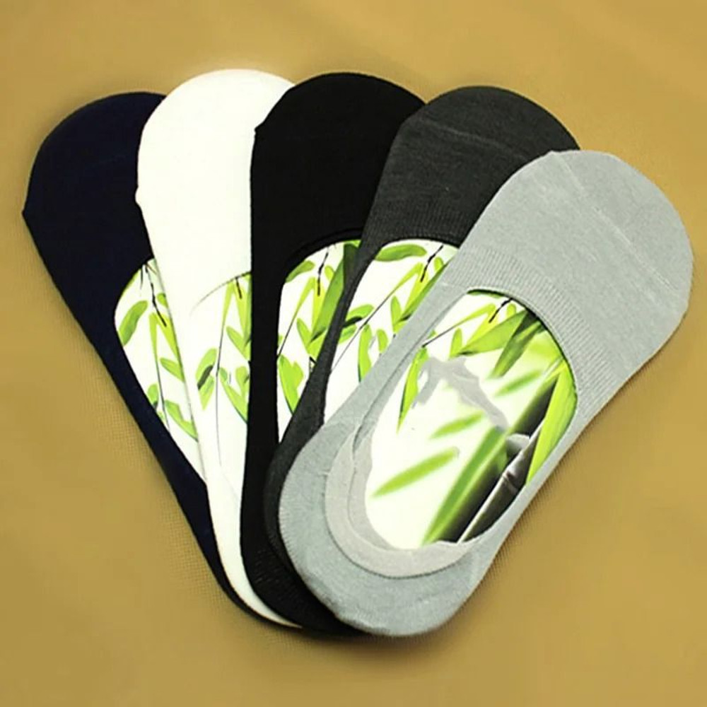 6 Pair Mens Bamboo Breathable Invisible Socks Low Cut Casual Cotton Boat Non Slip Socks 2