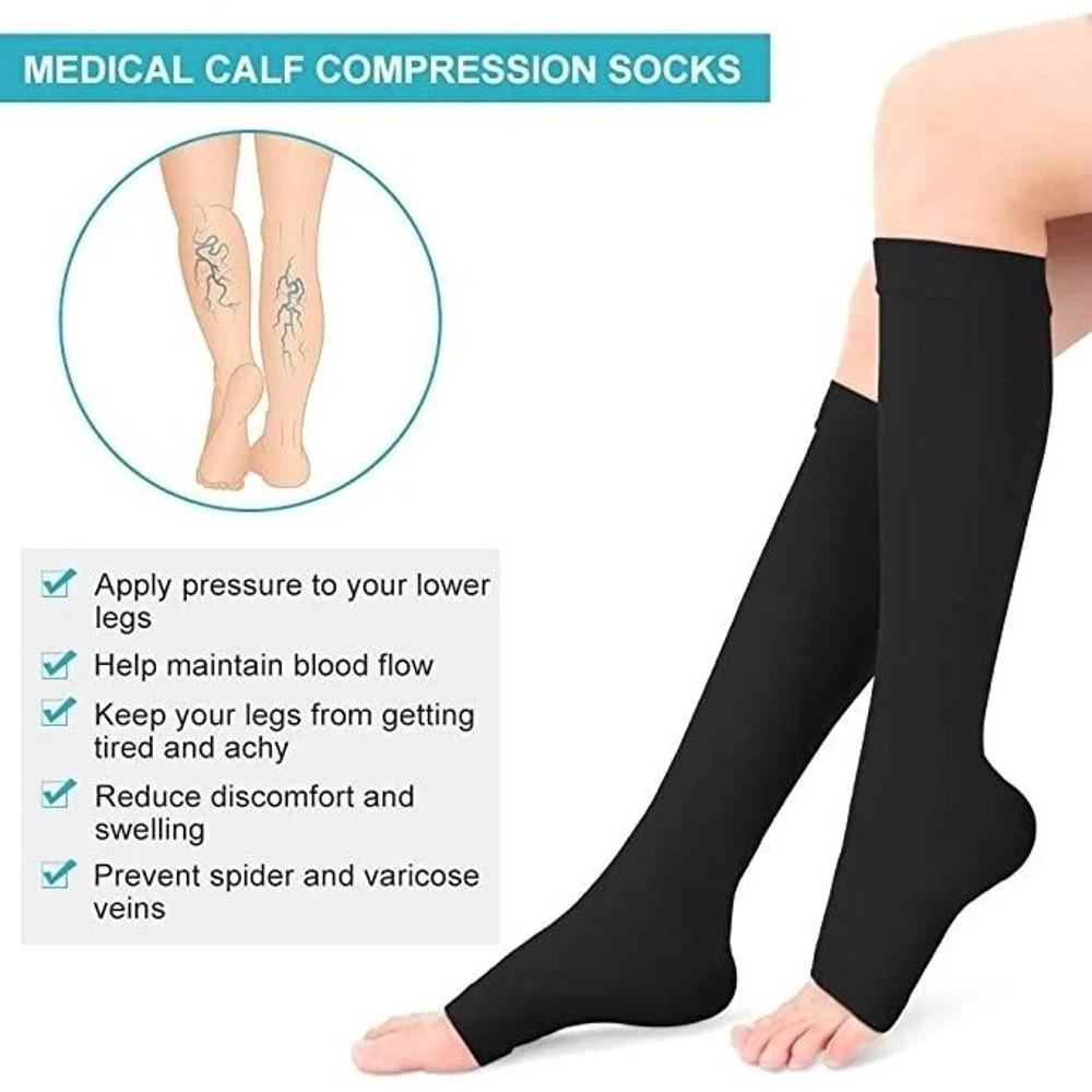 Medical Calf Compression Stockings Knee High Open Toe Pressure Socks 3