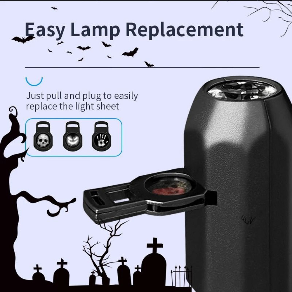 Halloween USB Projector Light Skull Nightlight Ghost LED Lamp 360 Degree Rotating Switchable Patter 1