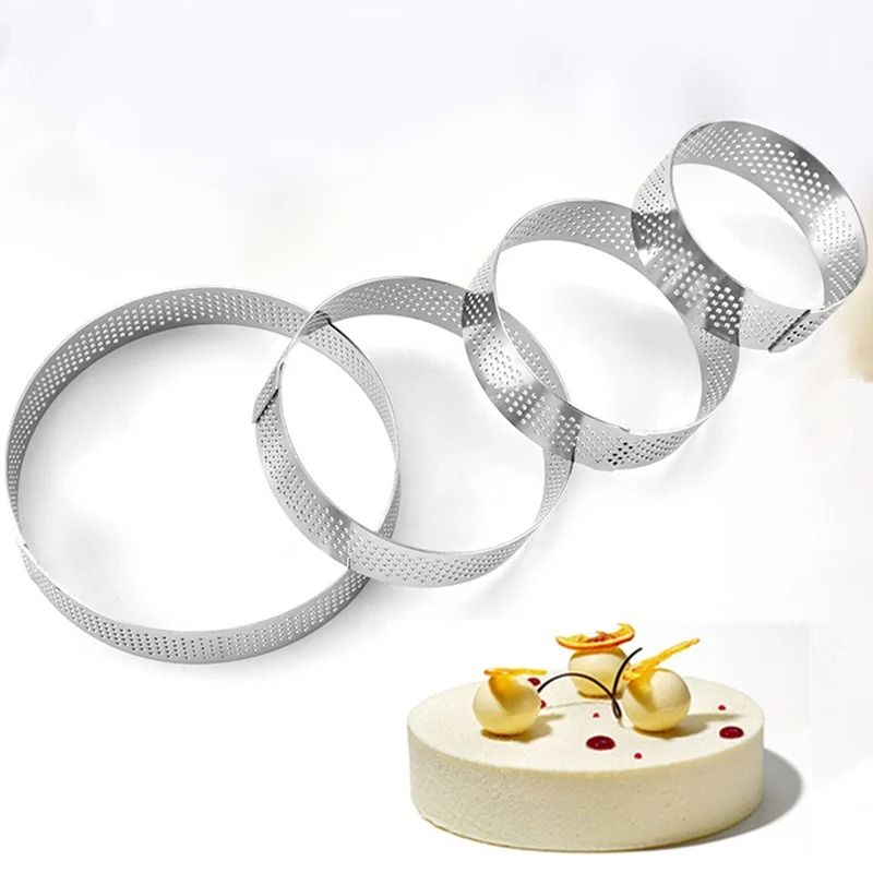 Stainless Steel Mousse Cake Mold Heat Resistant Perforated Round Tart Ring 0